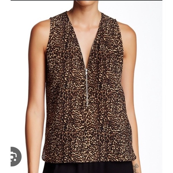 SPORT The Kooples Leopard Print Sleeveless Zipper Front Top Women's Size S - Picture 2 of 13